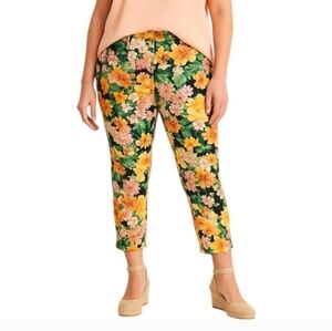 7 For All Mankind Floral Cropped Pants Yellow Pink Size 27